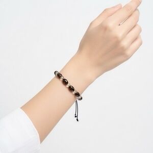 Artisan Agate Dzi Bead Gemstone Bracelet Adjustable Black Brown Clear Tibetan VG